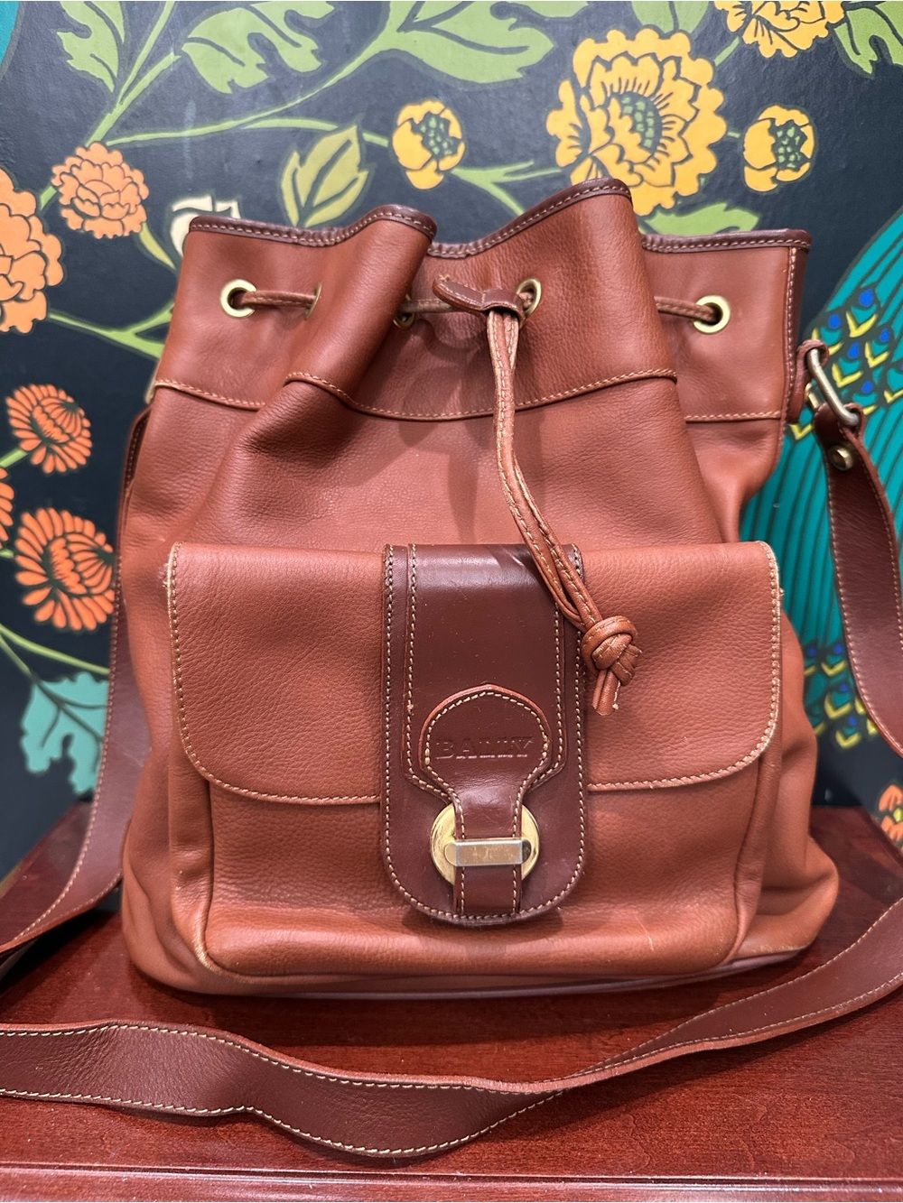 Vintage Bally Brown Leather Drawstring Backpack Made in Italy - Picture 3 of 13